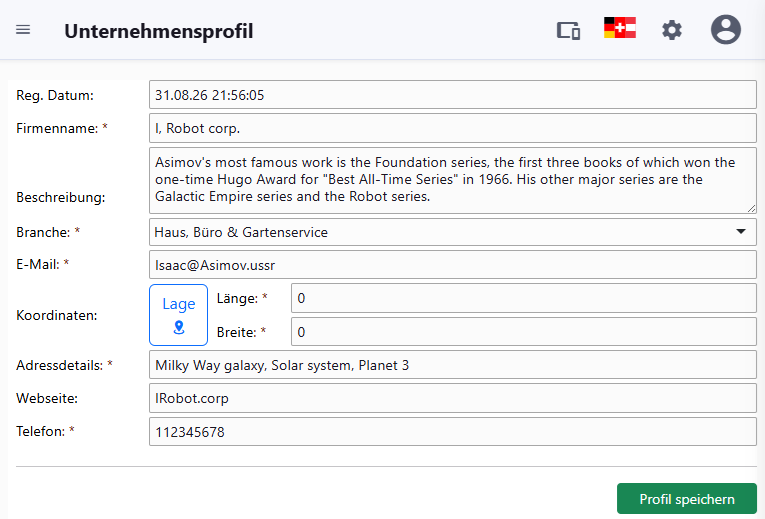 Fix_My_Day company profile settings screen