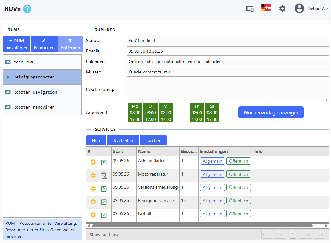 Fix_My_Day Resources screen with resource details, working time, and services